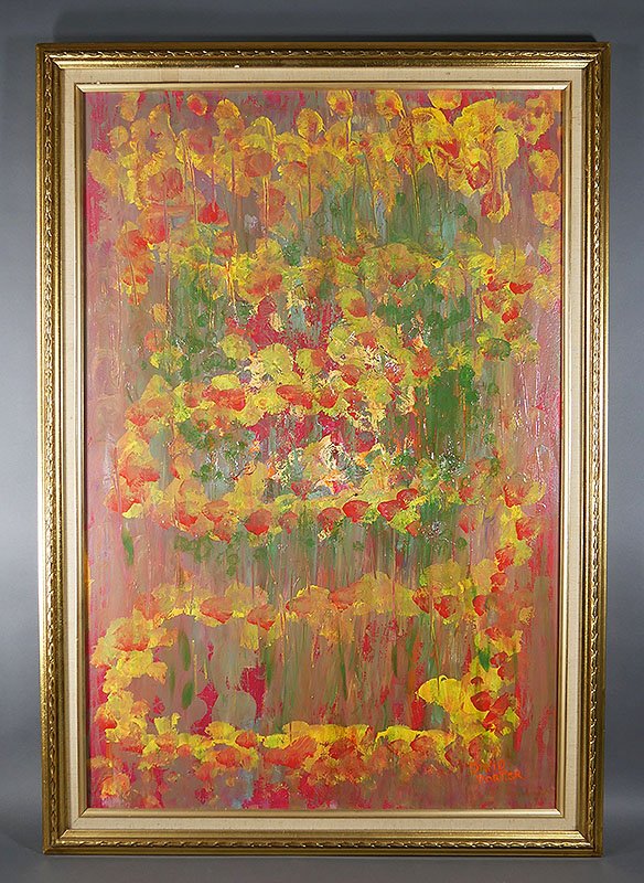 Abstract Oil on Canvas by David Porter: Contemporary abstract oil on canvas signed David Porter. Measures 35-1/4" x 23-1/2" visible.