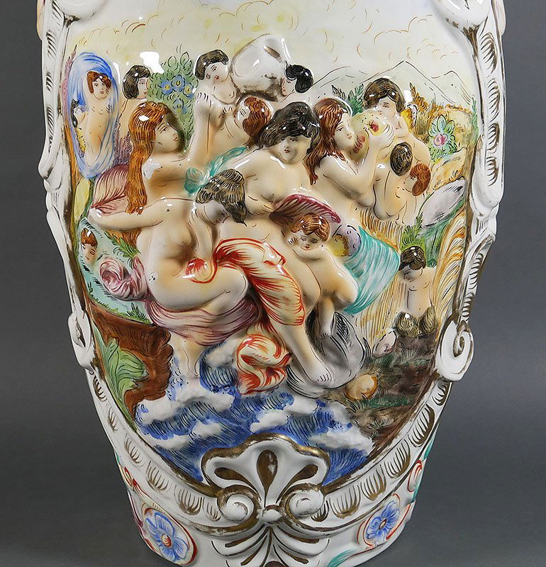 Vintage CAPODIMONTE Large Floor Vase: 21" high. A few small nicks. (KOL)