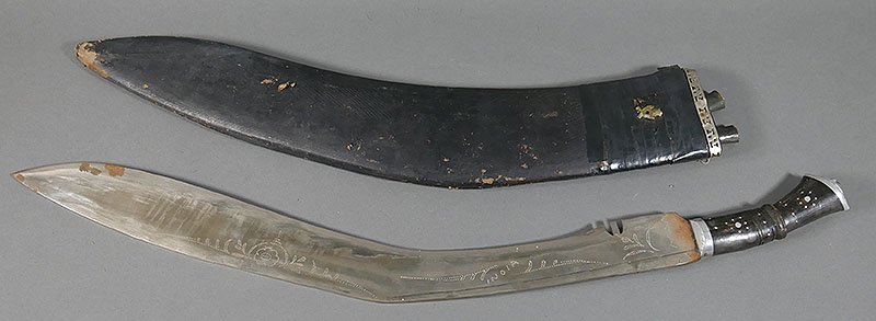 Large Vintage GURKHA Kukri Sword: Traditional Nepalese tool/weapon. Large size, measuring 29" overall.