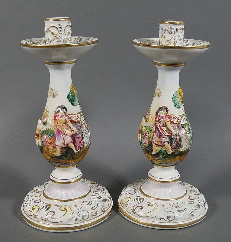 R. CAPODIMONTE Candlesticks 10": Excellent condition, with no damage.