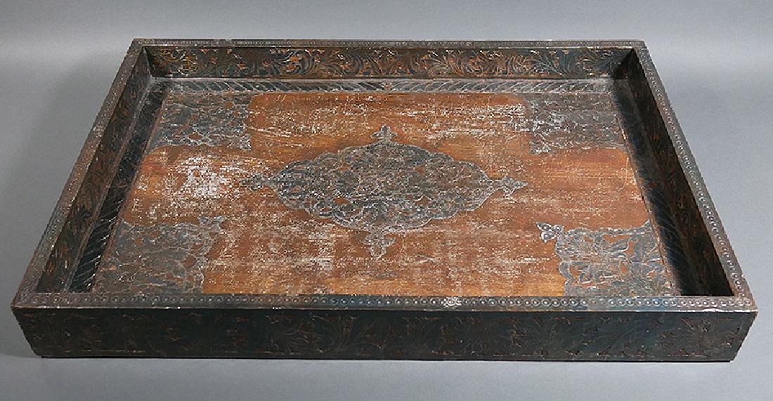 SANTO TRAFFICANTE Mob Boss COCKTAIL Butler Tray: Ornate, vintage metal overlaid cocktail or butler tray from the living room of Santo Trafficante Jr. (1914-1987), Tampa mafia boss and according to Wikipedia, the most powerful mafioso in Batista-era 
