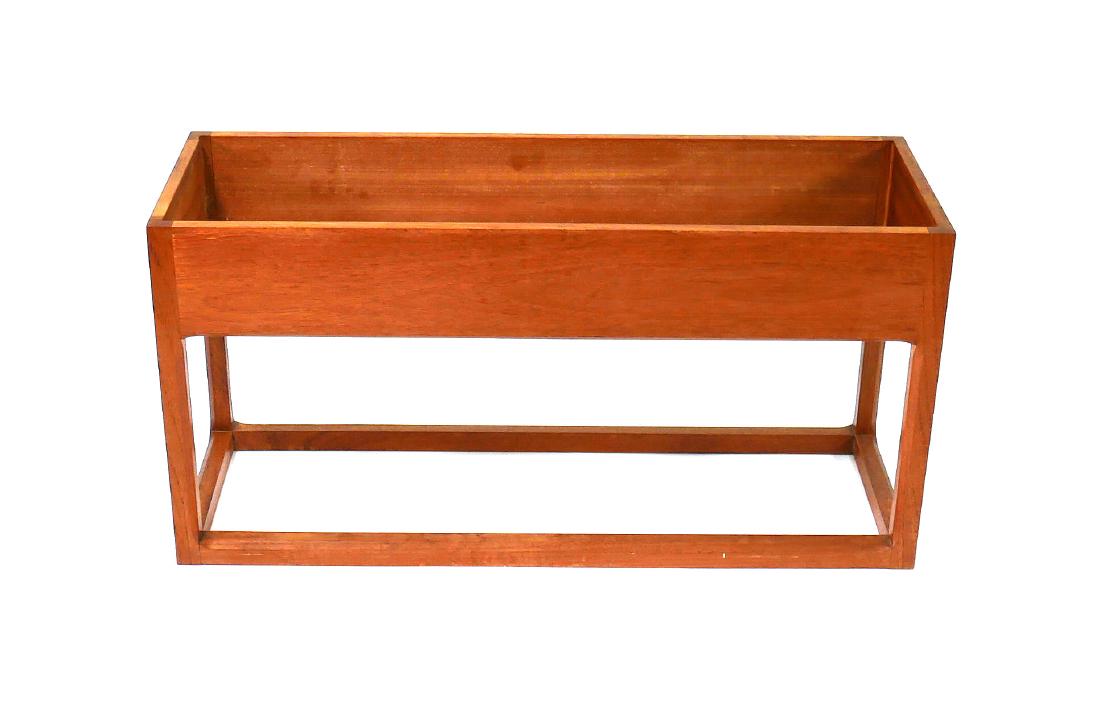 1960s Danish Modern Teak Midcentury PLANTER Box: Midcentury Scandinavian solid teak planter, measuring 17-1/2" high, and 11-3/4" x 35". Fine condition, with minor water staining, mostly visible on particleboard insert.
