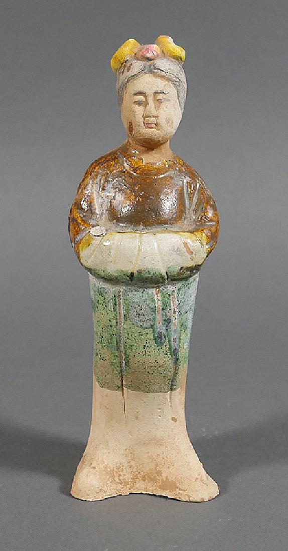 Ming Dynasty Glazed Pottery Figure Chinese Statue: Old Chinese statue of a woman. Measures 5-3/4" high. Dates from Ming period (circa 1573 to 1619). From estate collection of Ming, Han, Sung and Tang period ceramic items. Several of these pieces are i