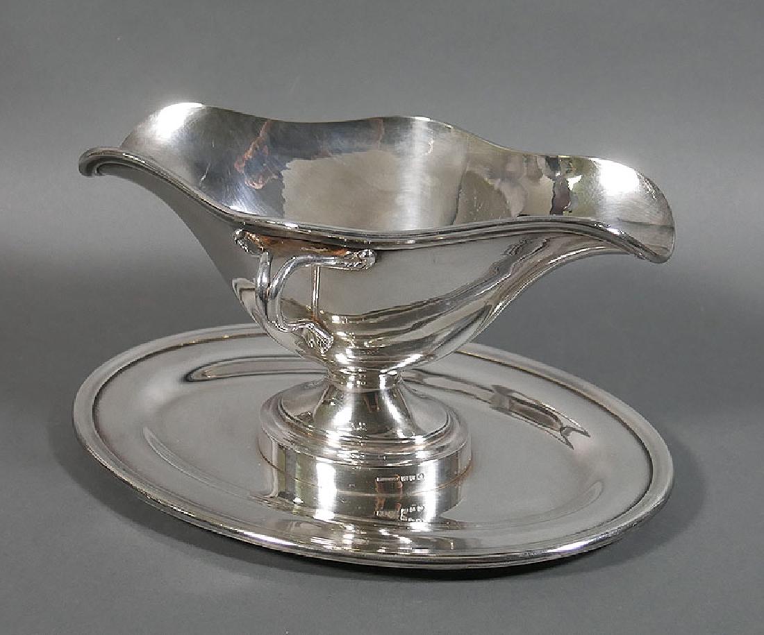 CHRISTOFLE Large Silverplated Gravy Boat 10-5/8": Huge vintage Christofle silver plated gravy boat, double-spouted and handled on both sides. Underplate measures 10-5/8" long. Excellent condition, with minimal wear. No monograms. We're selling other