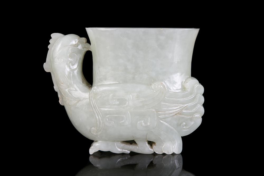 A JADE PHOENIX ARCHAISTIC  VESSEL, RHYTON OR GONG (1 of 13)