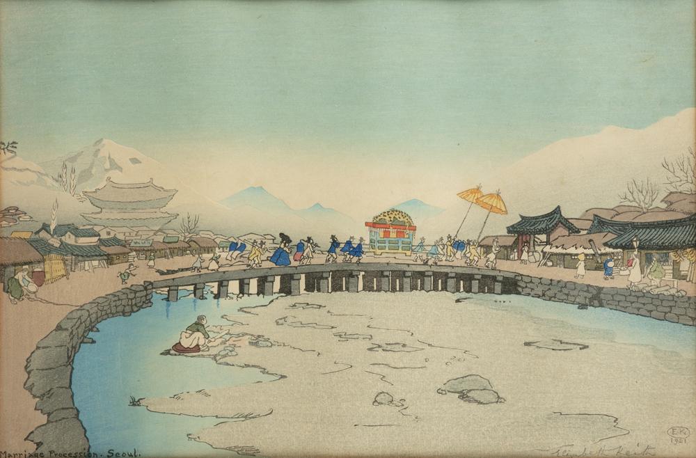 Elizabeth Keith (1887-1956) Marriage Procession Seoul: Elizabeth Keith (1887-1956) Marriage Procession Seoul Woodblock print Titled within the plate on the lower left corner Signed, monogrammed and dated within the plate on the lower right corner: 1921 Di