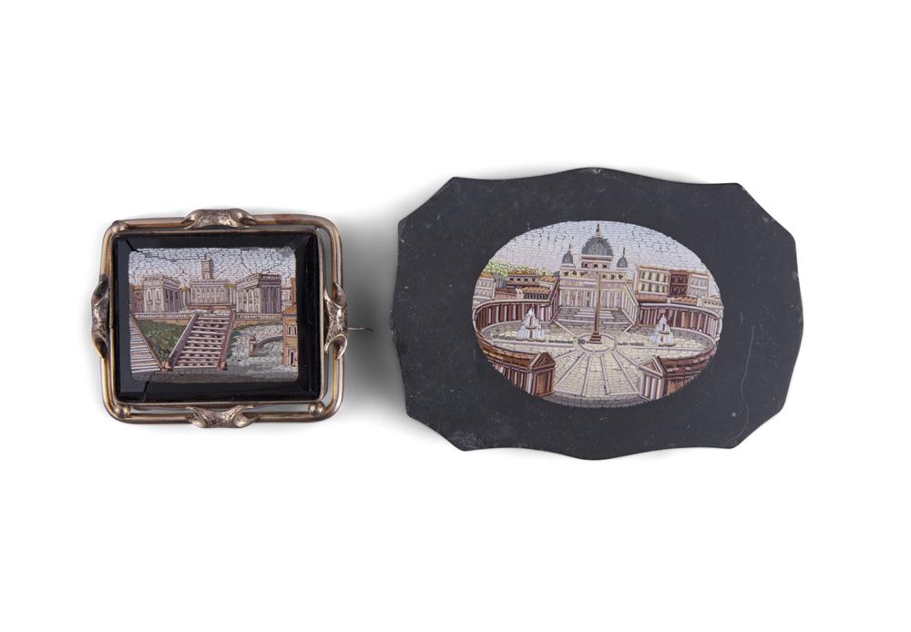 A SHAPED RECTANGULAR LIMESTONE PAPERWEIGHT, inset with (1 of 1)