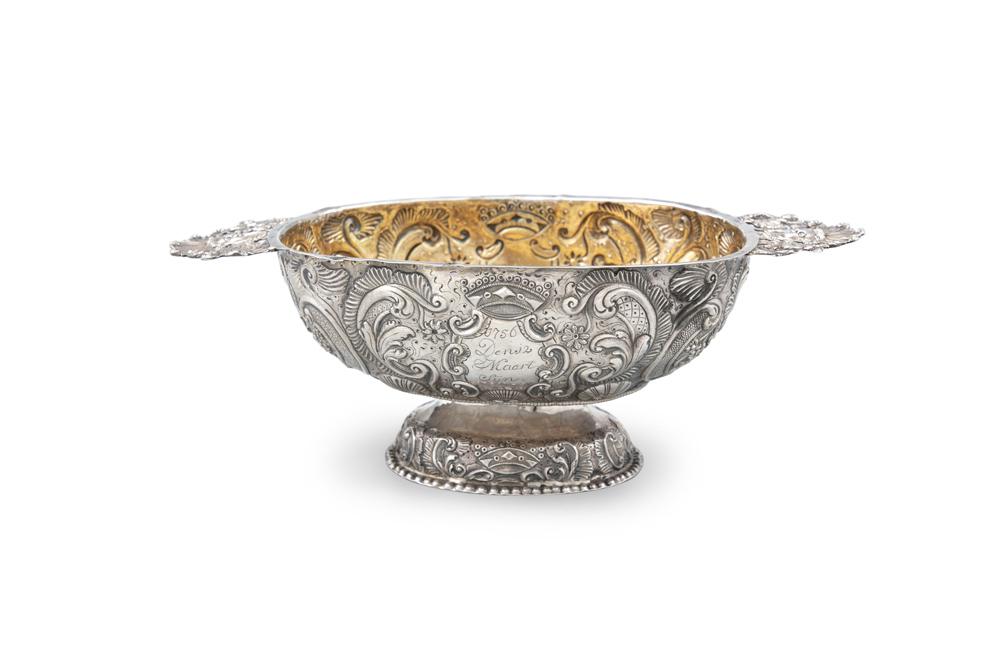 A CONTINENTAL SILVER OVAL BRANDY BOAT, inscribed date (1 of 3)