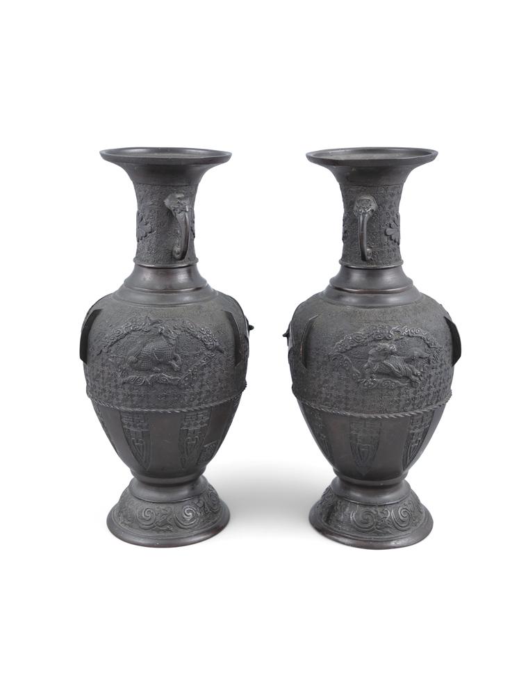 A PAIR OF JAPANESE BRONZE BALUSTER VASES, late 19th (1 of 1)