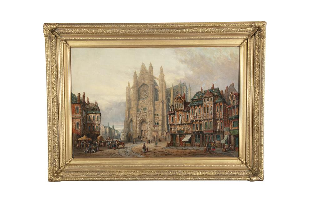 HENRY THOMAS SCHAFER RBA (1854-1915) A Continental: HENRY THOMAS SCHAFER RBA (1854-1915) A Continental Cathedral Town with Figures in a Town Square Oil on canvas, 51 x 76cm Signed