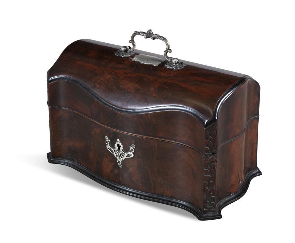 A 19TH CENTURY CHIPPENDALE STYLE WALNUT TEA CADDY, of (1 of 2)