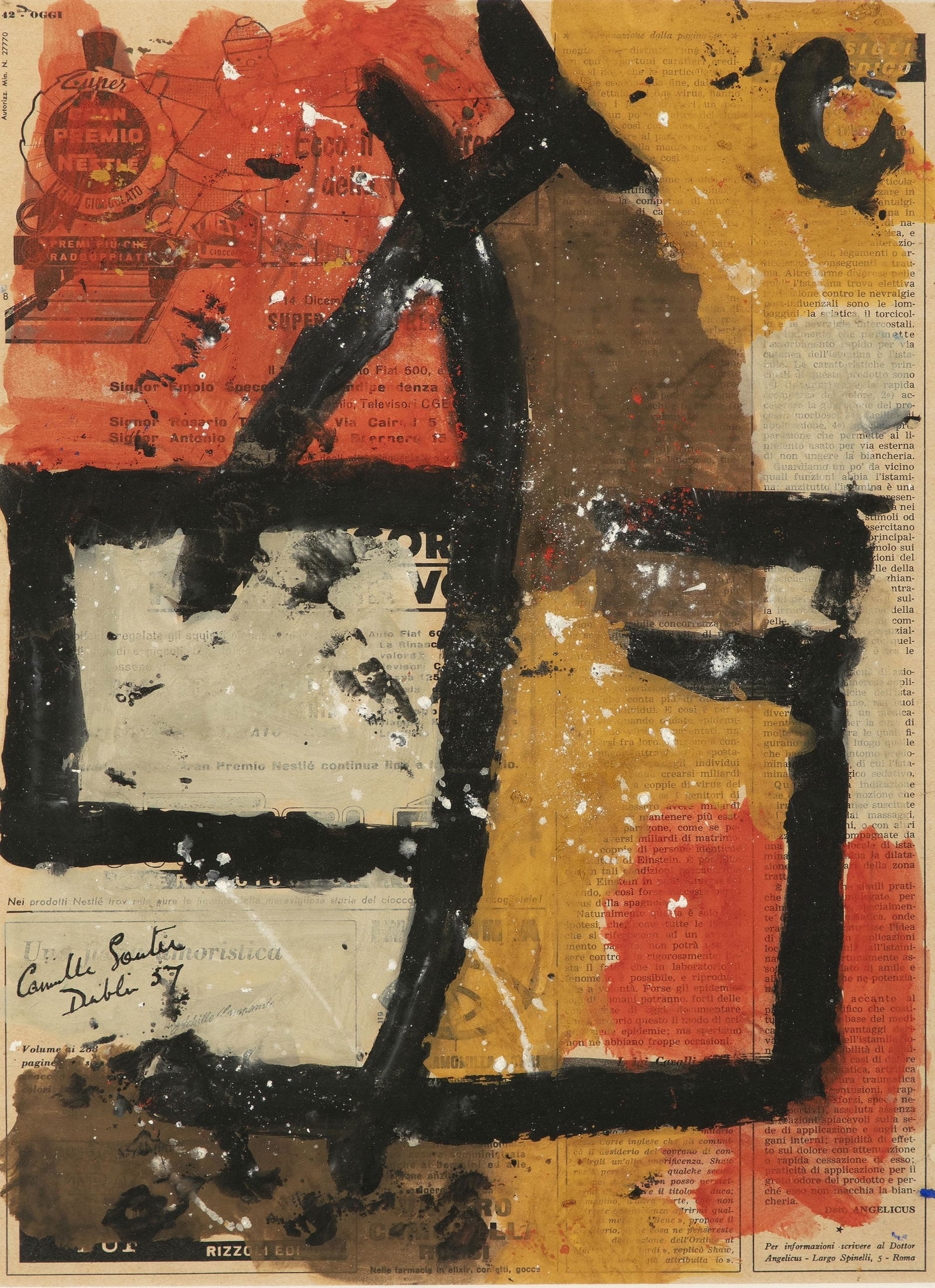 Camille Souter HRHA (b.1929) Untitled Oil on newspaper,: Camille Souter HRHA (b.1929) Untitled Oil on newspaper, 37 x 27cm (14½ x 10½'') Signed, inscribed 'Dublin' and dated (19)'57 Provenance: Collection of Dr. Michael Scott, Dublin; With The