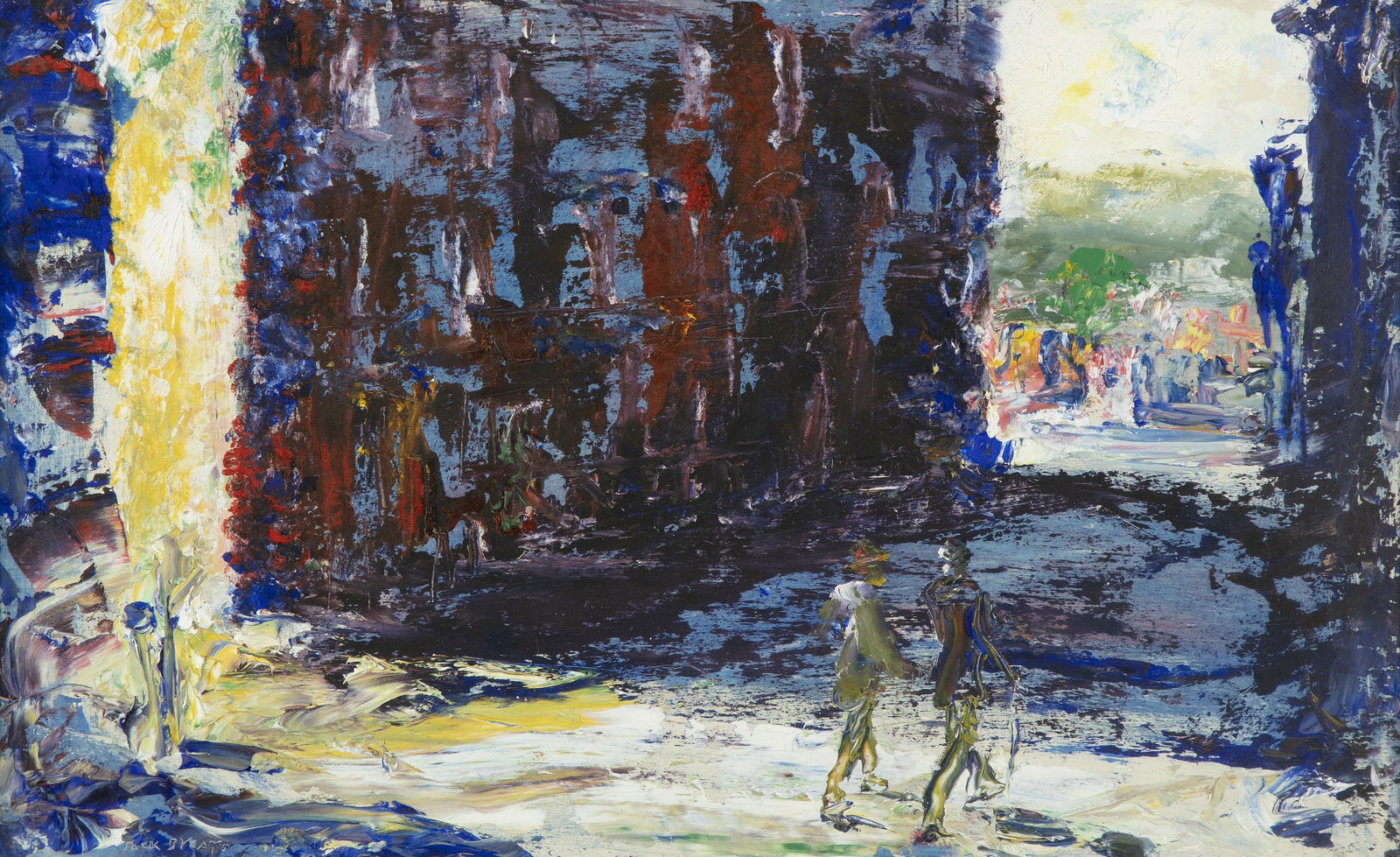 Jack Butler Yeats RHA (1871-1957) Through the Streets: Jack Butler Yeats RHA (1871-1957) Through the Streets to the Hills (1950) Oil on board, 23 x 35cm (9 x 14'') Signed; inscribed with title verso Provenance: With Victor Waddington Galleries, 1951; Dr.