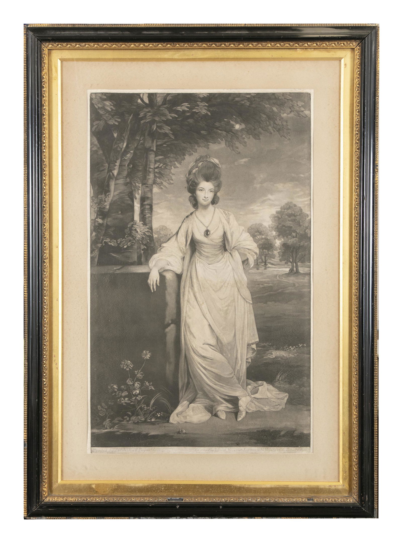 AFTER JOSHUA REYNOLDS A collection of three framed: AFTER JOSHUA REYNOLDS A collection of three framed engravings comprising: Portrait of Mrs Bosville, 38 x 28xm Published by John Boydell; Portrait of the Hon'ble Mrs Barrington, 33 x 23cm Printed and s