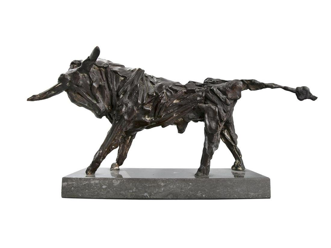 John Behan RHA Bull (1980) Bronze, 40cm long x 17cm high (15Â¾ x 6Â¾) Signed, no. 3/9 and dated: John Behan RHA Bull (1980) Bronze, 40cm long x 17cm high (15¾ x 6¾) Signed, no. 3/9 and dated 1980