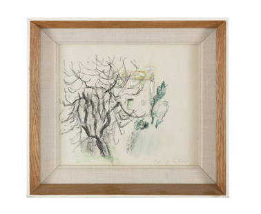 Patrick Collins HRHA (1910-1994) Fig Tree 1 Crayon 18 x 20cm (7Â¼ x 7Â¾) Signed Provenance: with: Patrick Collins HRHA (1910-1994) Fig Tree 1 Crayon 18 x 20cm (7¼ x 7¾) Signed Provenance: with the Ritchie Hendriks Gallery, Dublin, Private Collection