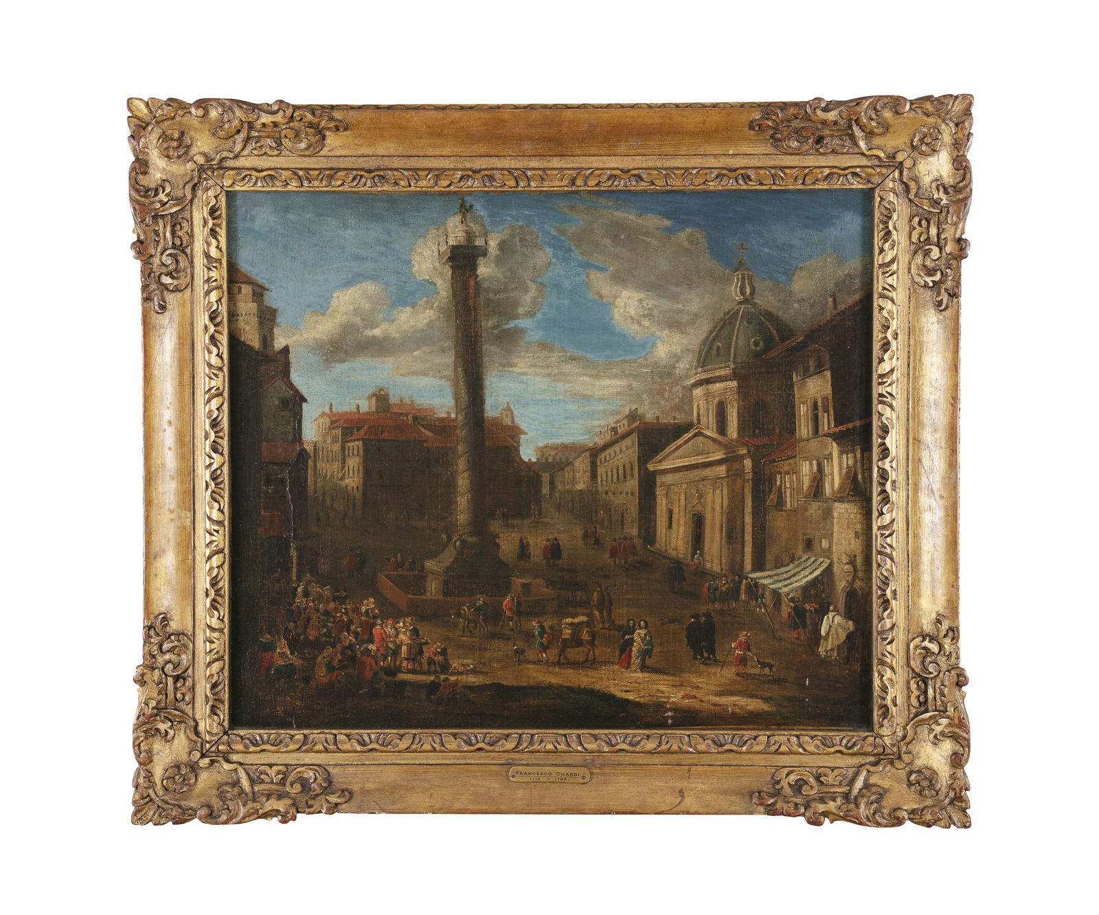 SCHOOL OF FRANCESCO GUARDI A Market at the base of Trajan's Column, Rome  Oil on canvas, 53 x 62cm (1 of 3)