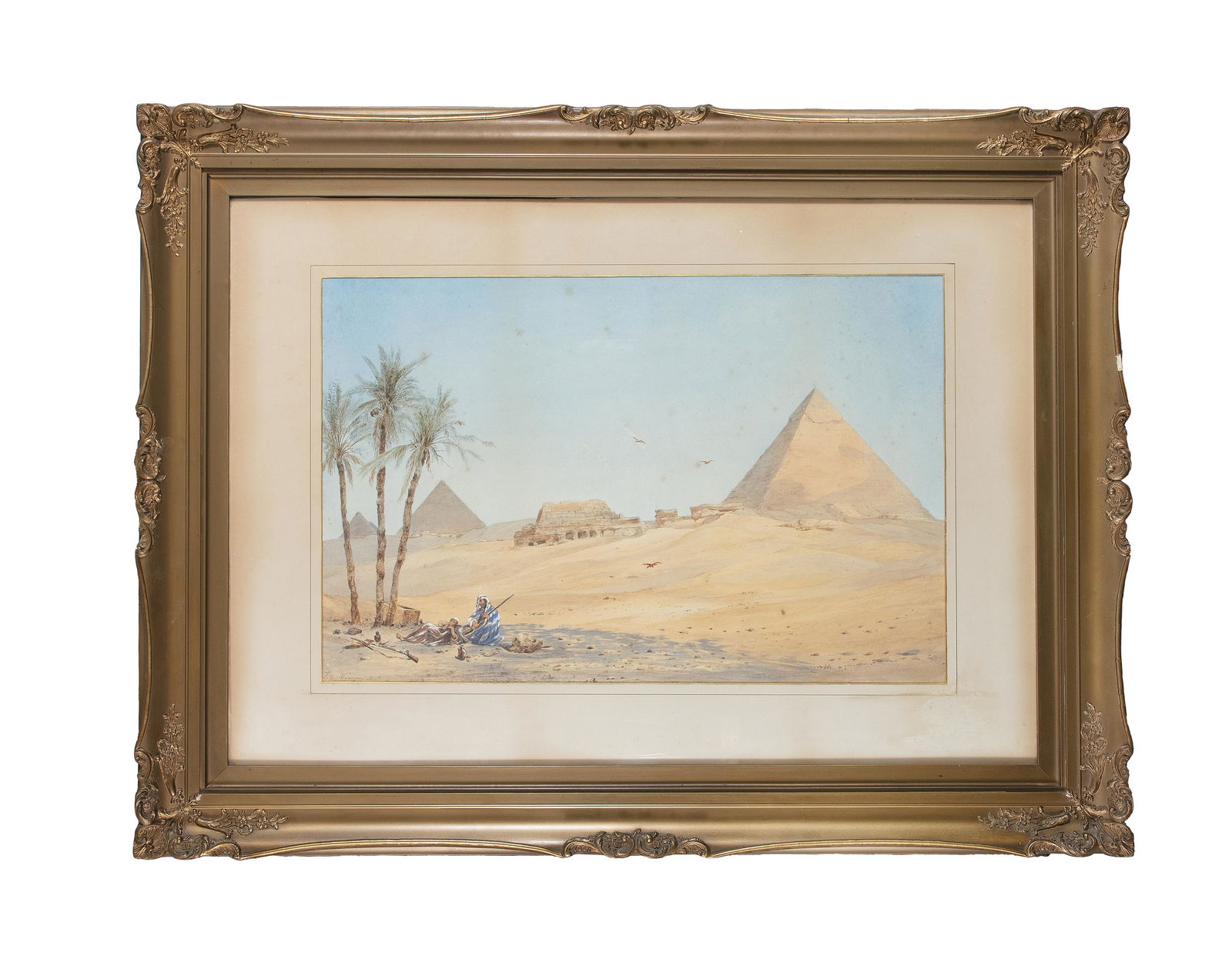 JOHN VARLEY JNR. (1850-1933) Resting by the Pyramids Watercolour, 48 x 74cm Signed: JOHN VARLEY JNR. (1850-1933) Resting by the Pyramids Watercolour, 48 x 74cm Signed