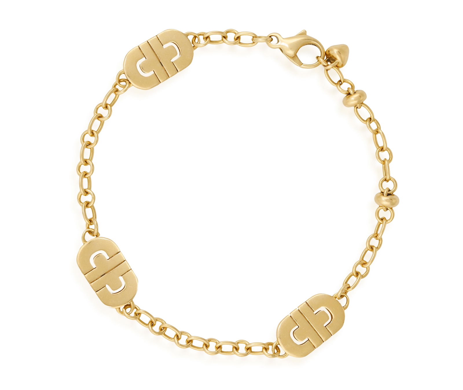 A GOLD 'PARENTESI' BRACELET, BY BULGARI  The cable-link chain interspersed with three gold plaques, (1 of 6)