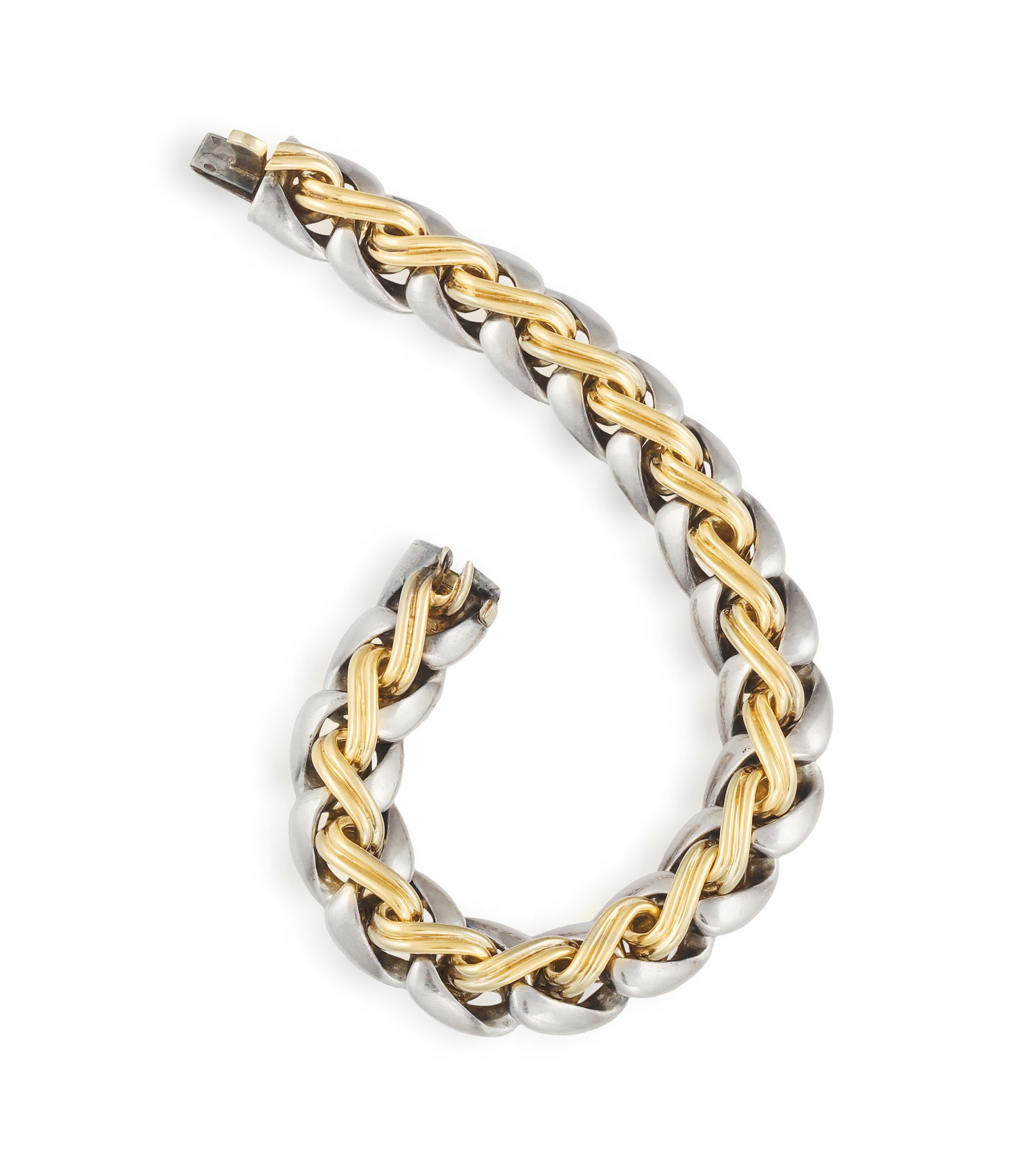 A GOLD AND SILVER BRACELET, BY HERMÈS  Composed of a fancy-link silver chain, centring further (1 of 10)