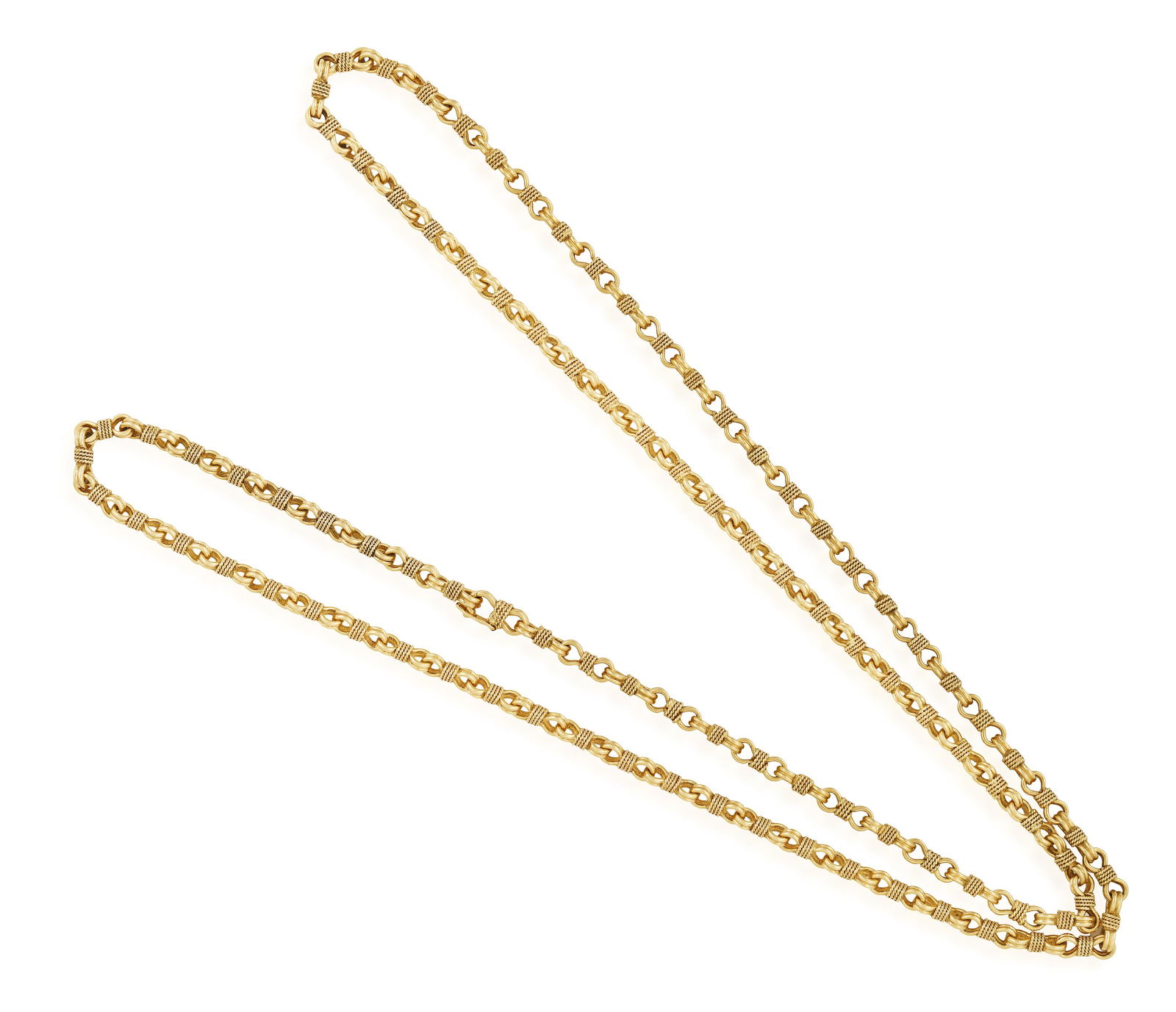 A GOLD SAUTOIR NECKLACE, BY GEORGES LENFANT, CIRCA 1970  The continuous long fancy-link chain with (1 of 8)