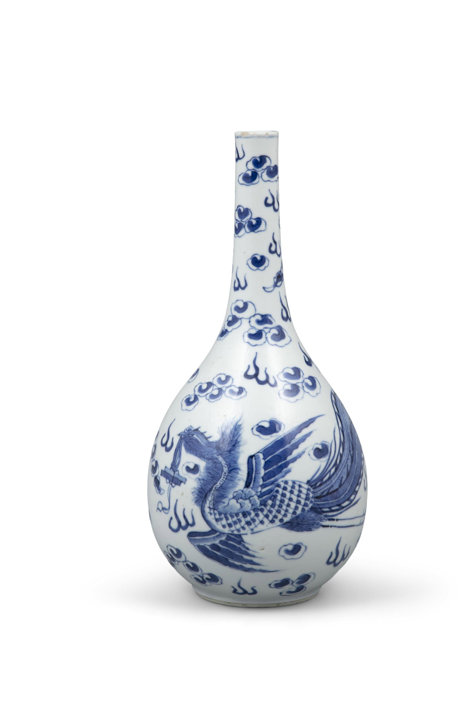 A BLEU DE HUE ‘PHOENIX - PHƯỢNG HOÀNG’ PORCELAIN PEAR-SHAPED VASE OR: A BLEU DE HUE ‘PHOENIX - PHƯỢNG HOÀNG’ PORCELAIN PEAR-SHAPED VASE OR WATER SPRINKLER INSCRIBED WITH THE MARK NỘI PHỦ 内府 VIETNAM, LATE NGUYEN DYNAS