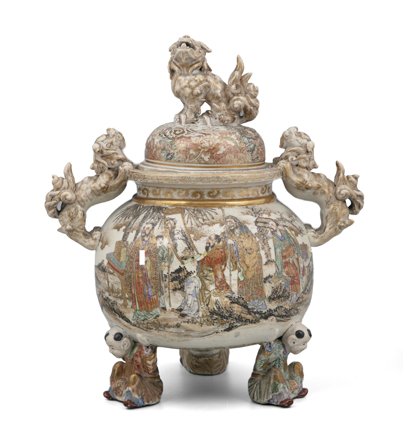 A VERY LARGE ‘FIVE-HUNDRED HUNDRED RAKAN, KARAKO AND KARASHISHI’ SATSUMA EARTHENWARE (1 of 9)