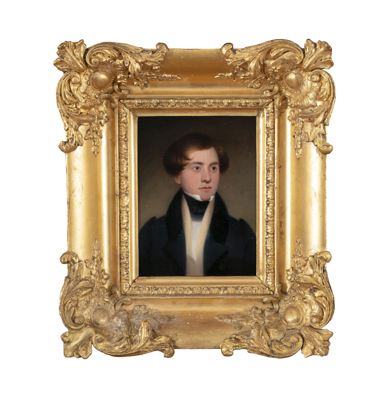 ENGLISH SCHOOL (19TH CENTURY) Bust Portrait of Benjamin Banks Oil on board, 17.5 x 12.5cm In its (1 of 3)