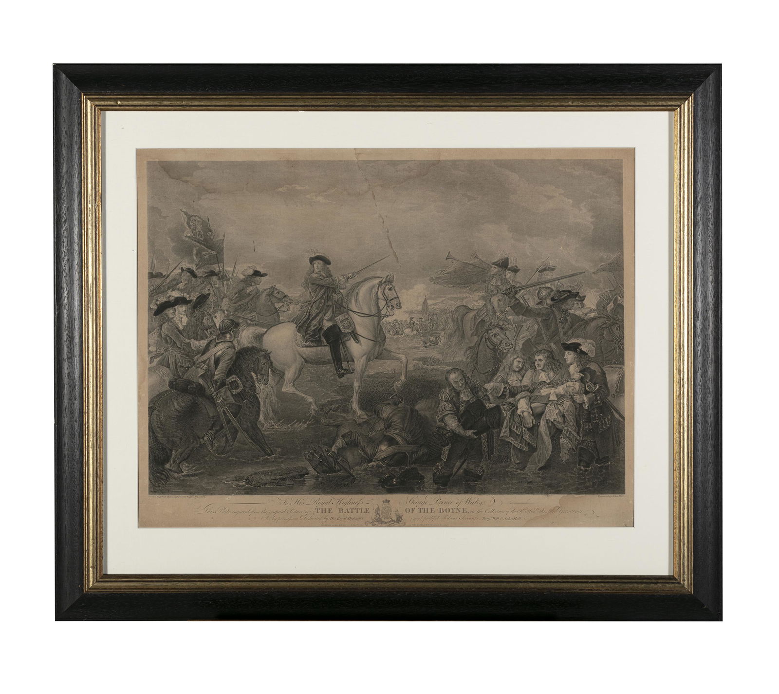 JOHN HALL AFTER BENJAMIN WEST The Battle of the Boyne Engraving, 39 x 60cm Dedicated to His: JOHN HALL AFTER BENJAMIN WEST The Battle of the Boyne Engraving, 39 x 60cm Dedicated to His Highness The Prince of Wales