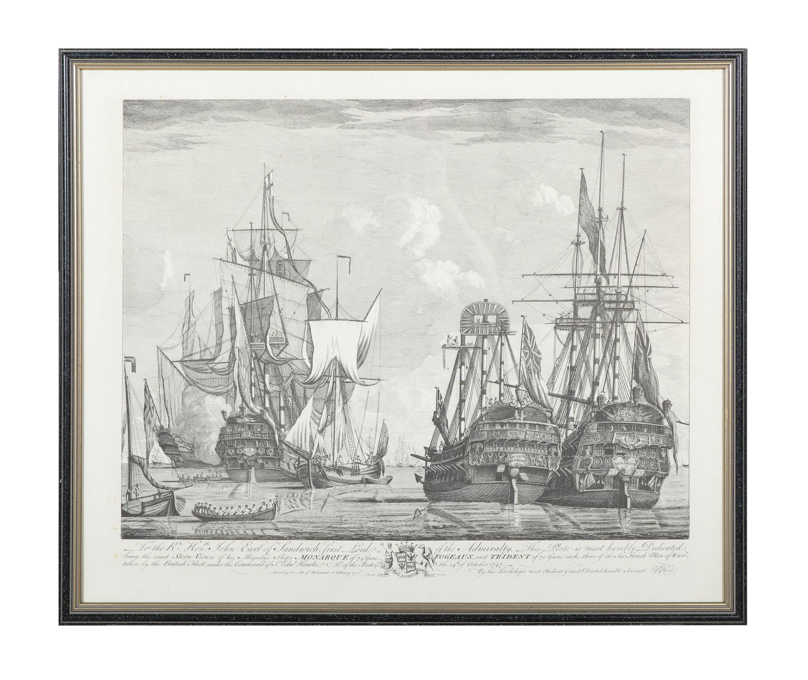 JOHN BOYDELL (1719-1804) Exact Stern Views of HMS Monarch, Fogeaux and Trident and An Exact View of: JOHN BOYDELL (1719-1804) Exact Stern Views of HMS Monarch, Fogeaux and Trident and An Exact View of The Terrible, French Man of War A pair, engravings, 44.5 x 57.5cm (2)