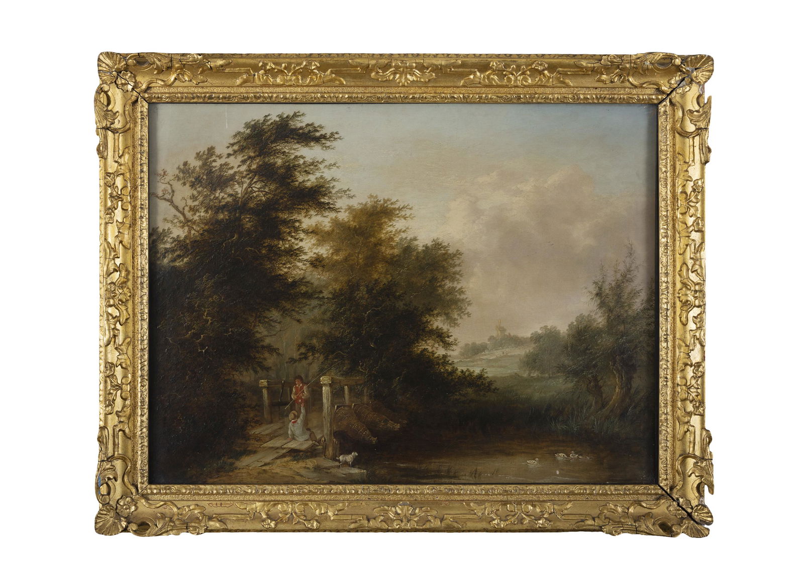 STYLE OF SIR FRANCIS WHEATLEY Figures on a Bridge Oil on canvas, 44.5 x 59cm: STYLE OF SIR FRANCIS WHEATLEY Figures on a Bridge Oil on canvas, 44.5 x 59cm