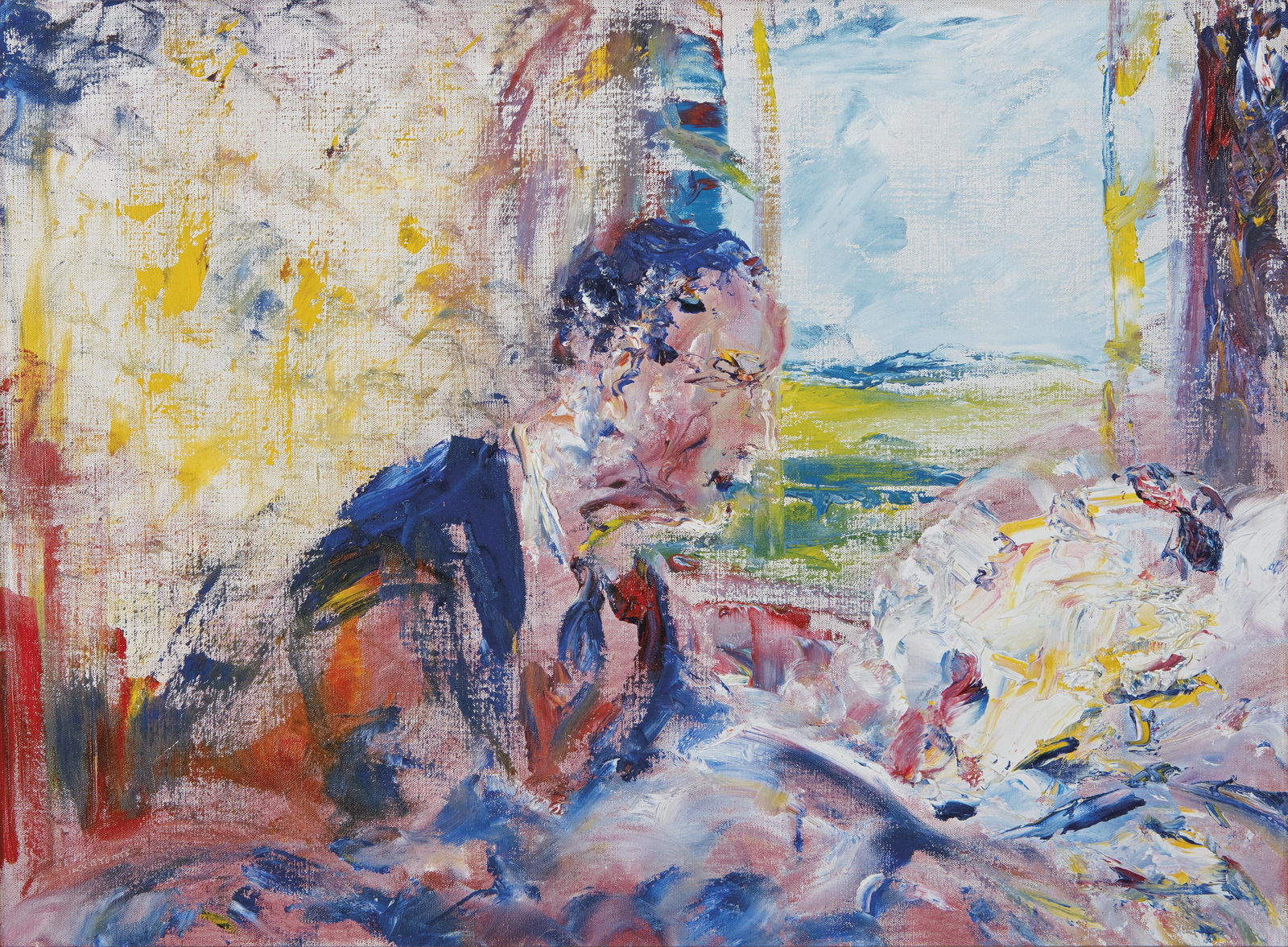 Jack Butler Yeats RHA (1871-1957) The Sick Bed (1950) Oil on canvas, 45.5 x 61cm (18 x 24'') Signed: Jack Butler Yeats RHA (1871-1957) The Sick Bed (1950) Oil on canvas, 45.5 x 61cm (18 x 24'') Signed Provenance: Sold through Victor Waddington Galleries, April 1952 to S. Briskin, USA; Waddington Gall