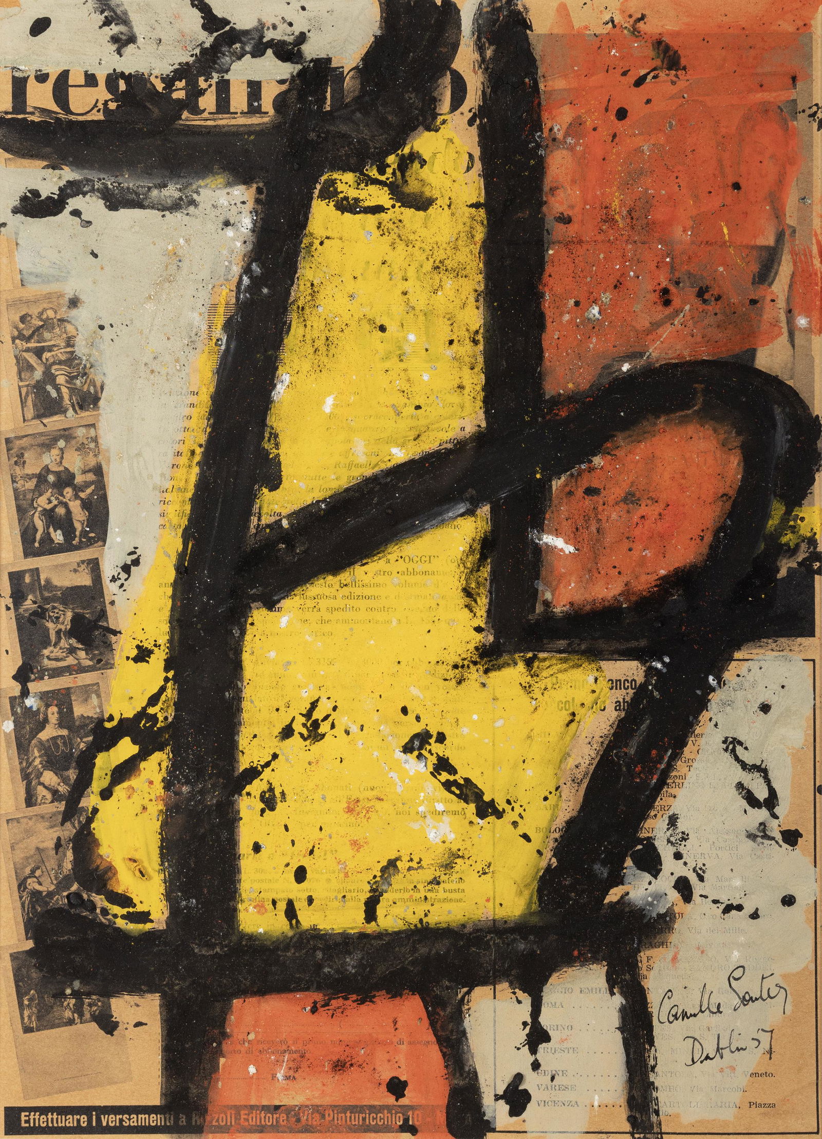 Camille Souter RHA HRNA (b.1929) Untitled Oil and mixed media on newsprint, 37.5 x 27cm (15 x: Camille Souter RHA HRNA (b.1929) Untitled Oil and mixed media on newsprint, 37.5 x 27cm (15 x 10¾) Signed Provenance: Dr Michael Scott, Architect, Dublin; with The Frederick Gallery, Dublin. Dece