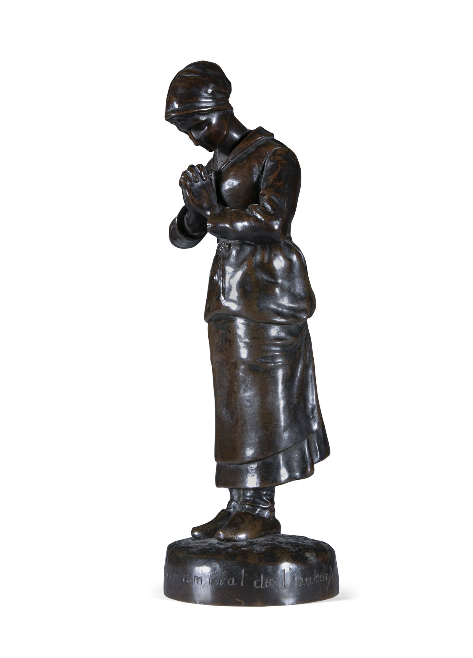 ALEXANDRE VIBERT (FRENCH, 1847-1909) Dutch woman with head bowed in prayer Bronze, 33cm high: ALEXANDRE VIBERT (FRENCH, 1847-1909) Dutch woman with head bowed in prayer Bronze, 33cm high Signed 'A.Vibert', base inscribed 'Souvenir amical de l'auteur'