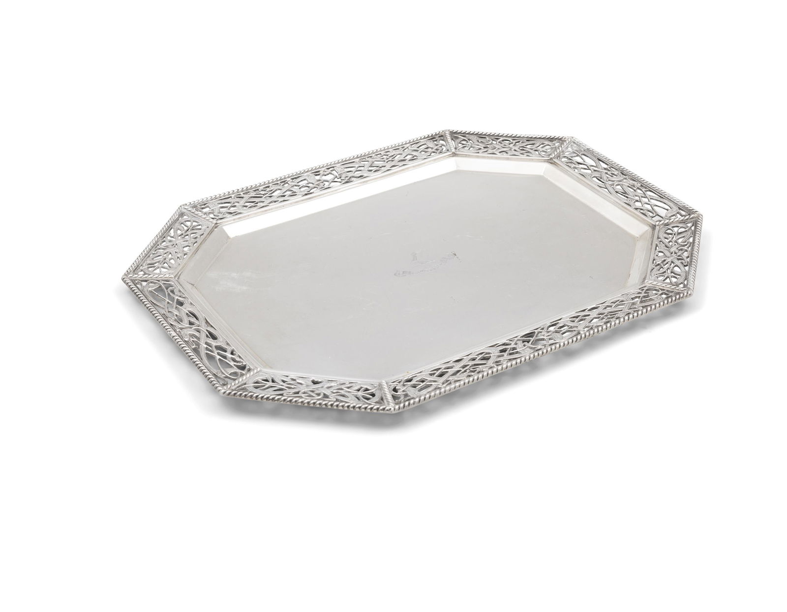 A CELTIC REVIVAL SILVER TRAY,  Dublin c.1913, mark of West & Son, with a bold pierced anamorphic (1 of 6)