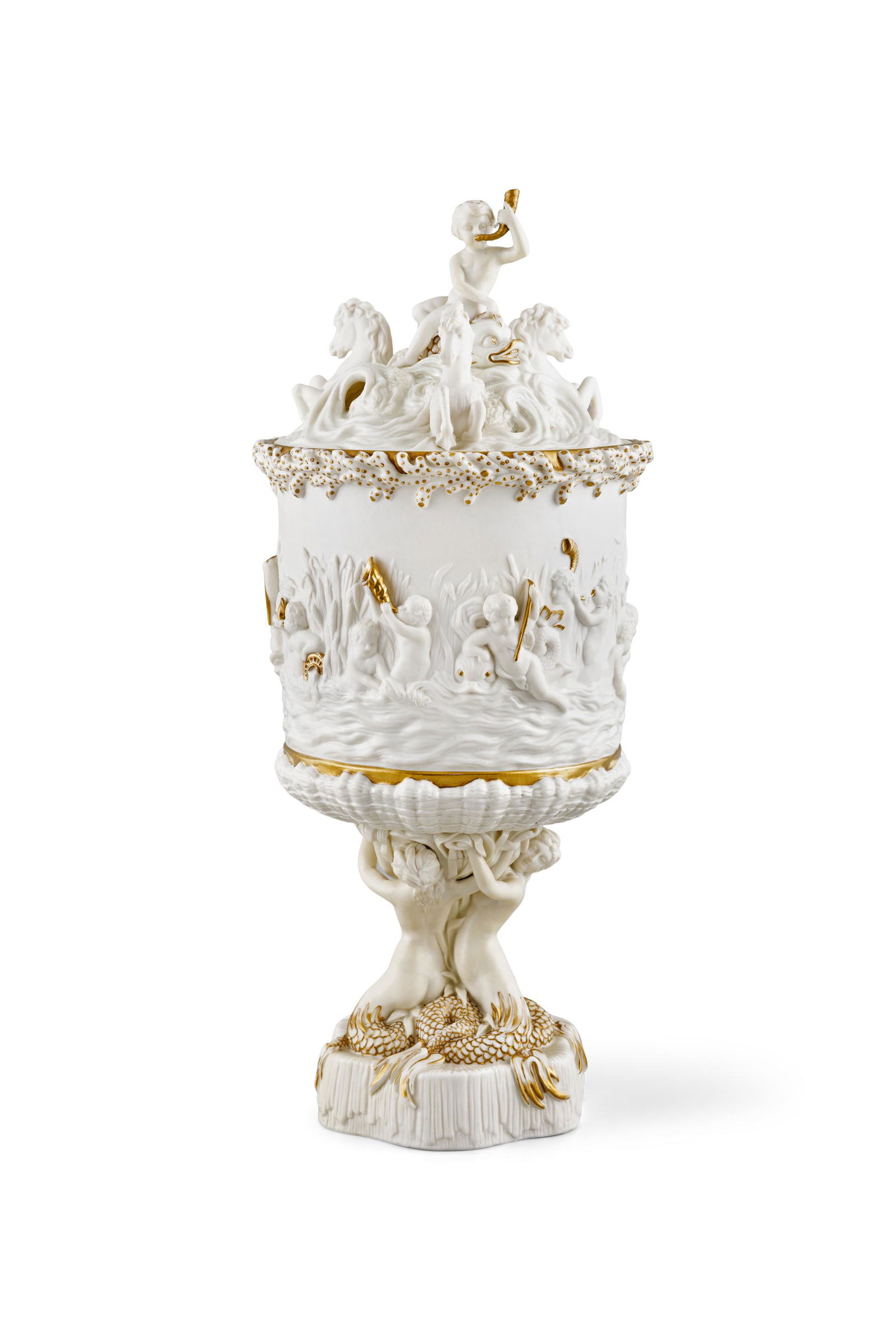 A BELLEEK FIRST PERIOD PRINCE OF WALES ICE PAIL AND COVER  the body decorated in low relief (1 of 6)