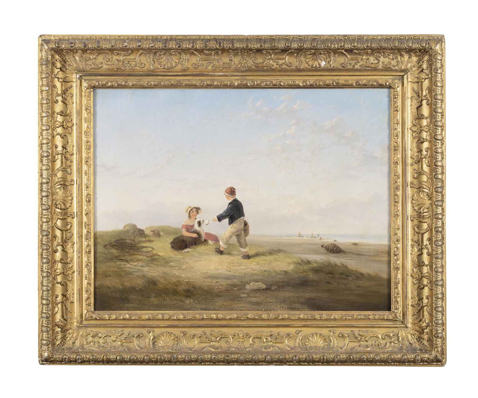WILLIAM COLLINS RA (1788-1841) Children with a Dog on a Beach Oil on canvas, 46 x 61cm In a fine: WILLIAM COLLINS RA (1788-1841) Children with a Dog on a Beach Oil on canvas, 46 x 61cm In a fine period frame