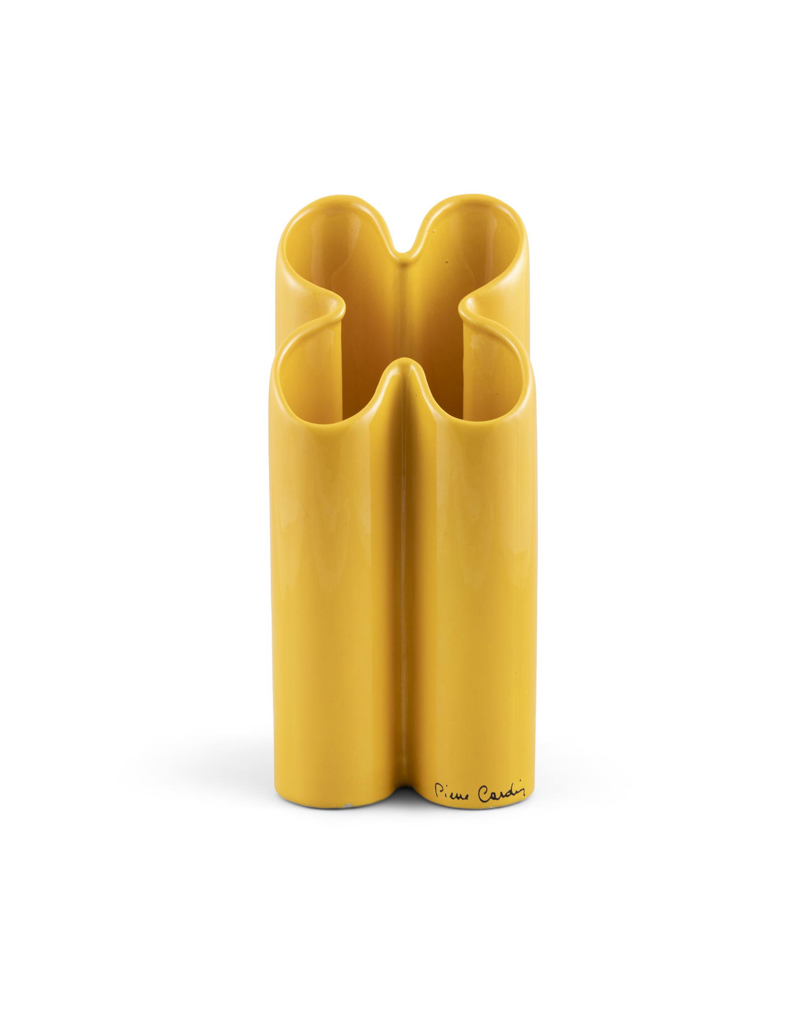 PIERRE CARDIN (1922 - 2020) A yellow ceramic vase by Pierre Cardin for Ogetto Creato. c.1970. 14 x (1 of 4)