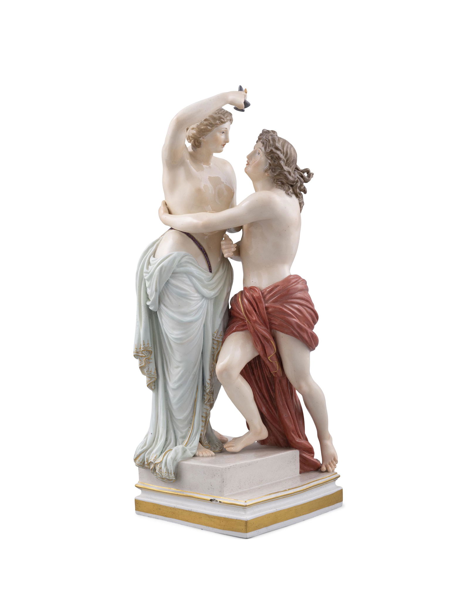 A 19TH CENTURY MEISSEN PAINTED PORCELAIN STANDING GROUP OF HERO AND LEANDER BY CHRISTIAN GOTTFRIED (1 of 4)