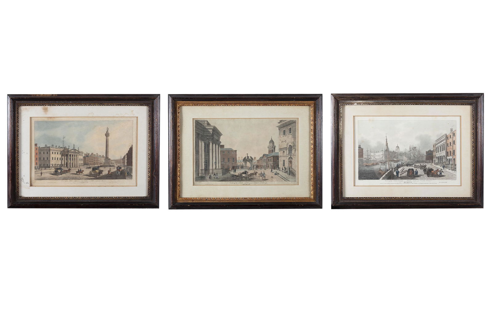 HENRY BROCAS (c.1790-1846) AFTER SAMUEL FREDERICK BROCAS Three Views of Dublin Colour etchings, each: HENRY BROCAS (c.1790-1846) AFTER SAMUEL FREDERICK BROCAS Three Views of Dublin Colour etchings, each approx. 27 x 42cm