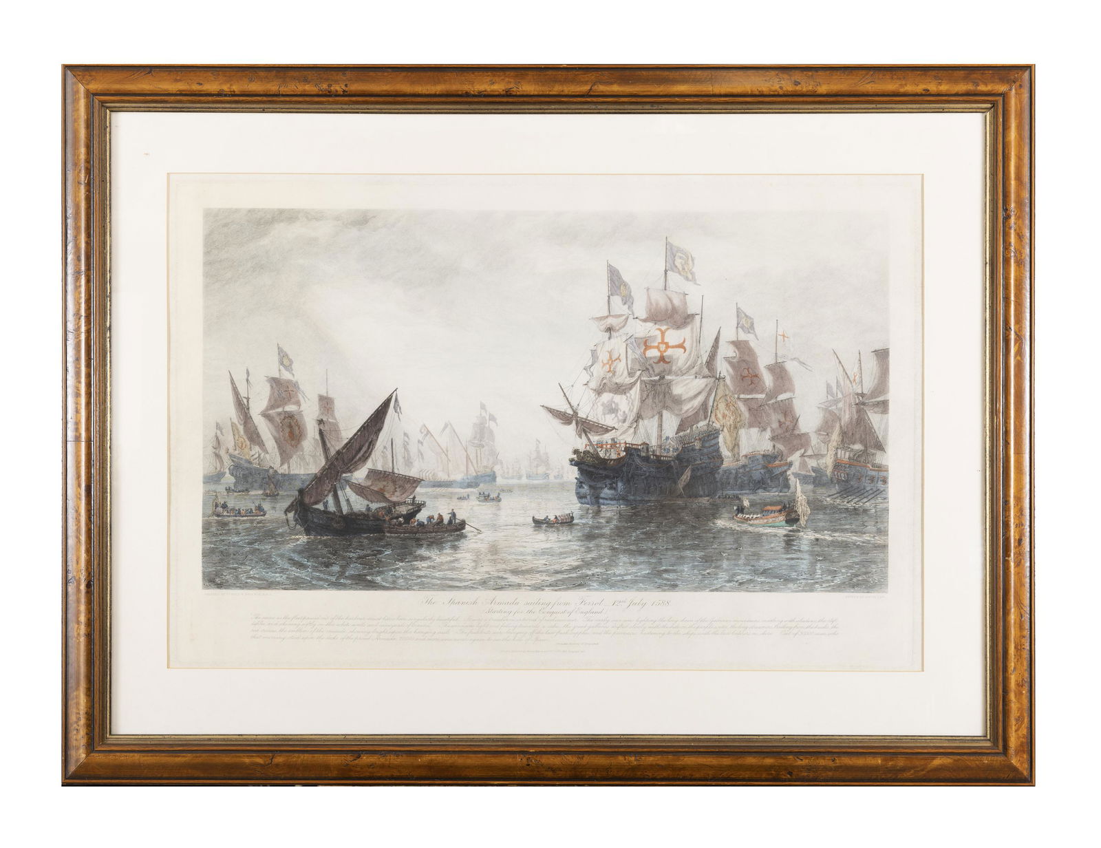 DAVID LAW (1831-1901), AFTER OSWALD W. BRIERLY RWS The Spanish Armada Sailing from Ferrol - 12th: DAVID LAW (1831-1901), AFTER OSWALD W. BRIERLY RWS The Spanish Armada Sailing from Ferrol - 12th July 1588 Coloured etching, 50 x 76cm