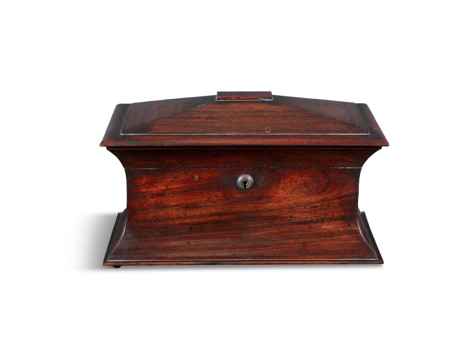 A ROSEWOOD TEA CADDY, MID 19TH CENTURY,  fitted with canisters and glass mixing bowl, 38 x 22 x 20cm (1 of 4)