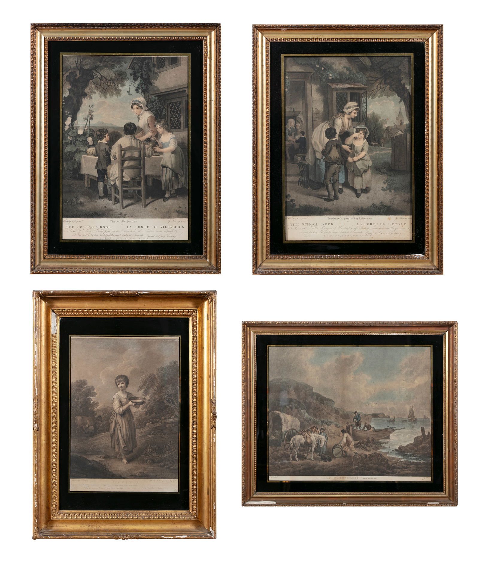 A COLLECTION OF 19TH CENTURY PRINTS including Smuggling, after George Morland; Louisa; and The: A COLLECTION OF 19TH CENTURY PRINTS including Smuggling, after George Morland; Louisa; and The School Door and The Cottage Door, after Francis Wheatley Engravings, various sizes Provenance: Drummin Ho