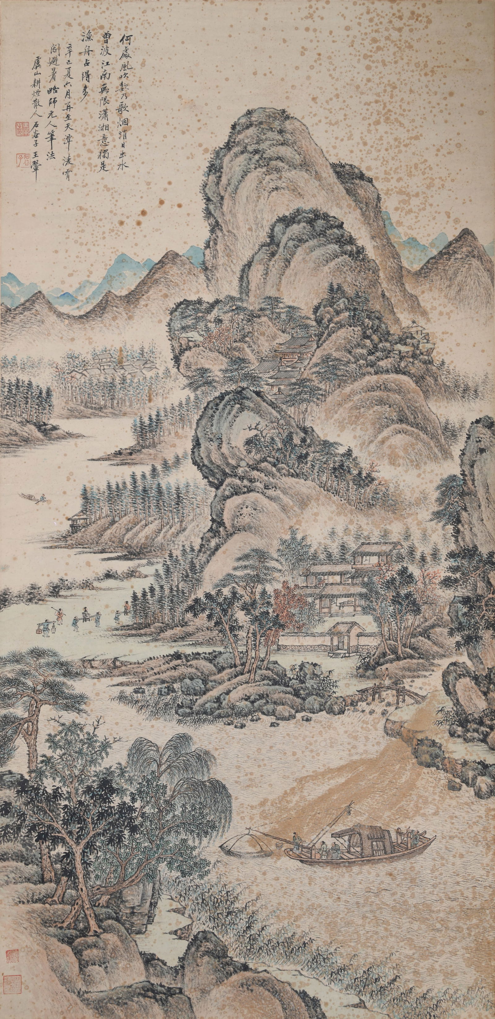 AFTER WANG HUI Lingxiao Pavilion for Summer Retreat 民國 王翬款: AFTER WANG HUI Lingxiao Pavilion for Summer Retreat 民國 王翬款 淩霄閣避暑 設色紙本 立軸 China, early 20