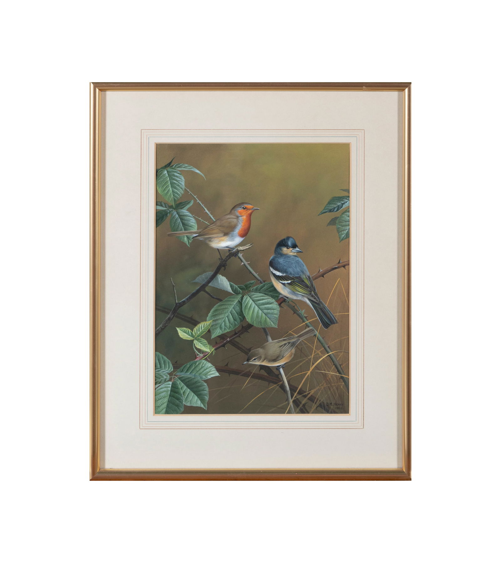 DAVID MORRISON REID HENRY (1919 - 1977) A Robin and Other Birds Watercolour, 36 x 26cm Signed and: DAVID MORRISON REID HENRY (1919 - 1977) A Robin and Other Birds Watercolour, 36 x 26cm Signed and dated 1962