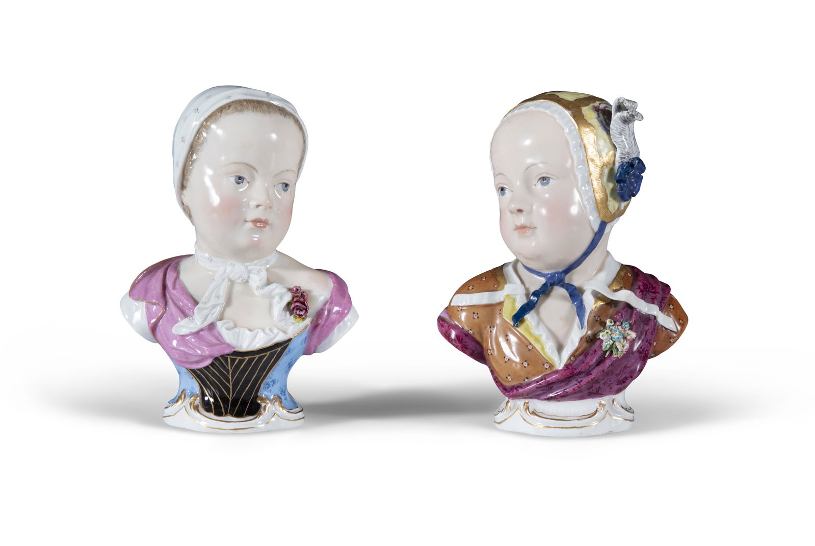 A MEISSEN PORCELAIN BUST OF PRINCESS MARIE ZEPHERINE DE BOURBON, 19TH CENTURY, after the original: A MEISSEN PORCELAIN BUST OF PRINCESS MARIE ZEPHERINE DE BOURBON, 19TH CENTURY, after the original by J.J. Kandler. 15.5cm high; Together with another Meissen bust of Prince Louis Charles., with blue c