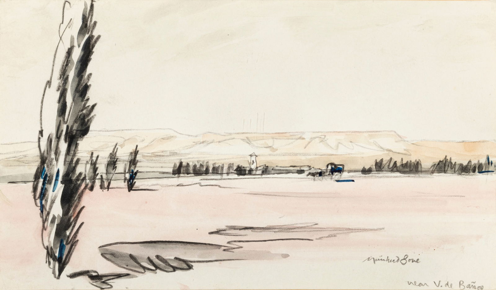SIR DAVID MUIRHEAD BONE HRSA HRWS (1876-1953) Near Val de Banos Graphite and watercolour wash, 13: SIR DAVID MUIRHEAD BONE HRSA HRWS (1876-1953) Near Val de Banos Graphite and watercolour wash, 13 x 22cm Signed and inscribed with title Provenance: With Mercury Gallery, London 7/12/1979 label verso,