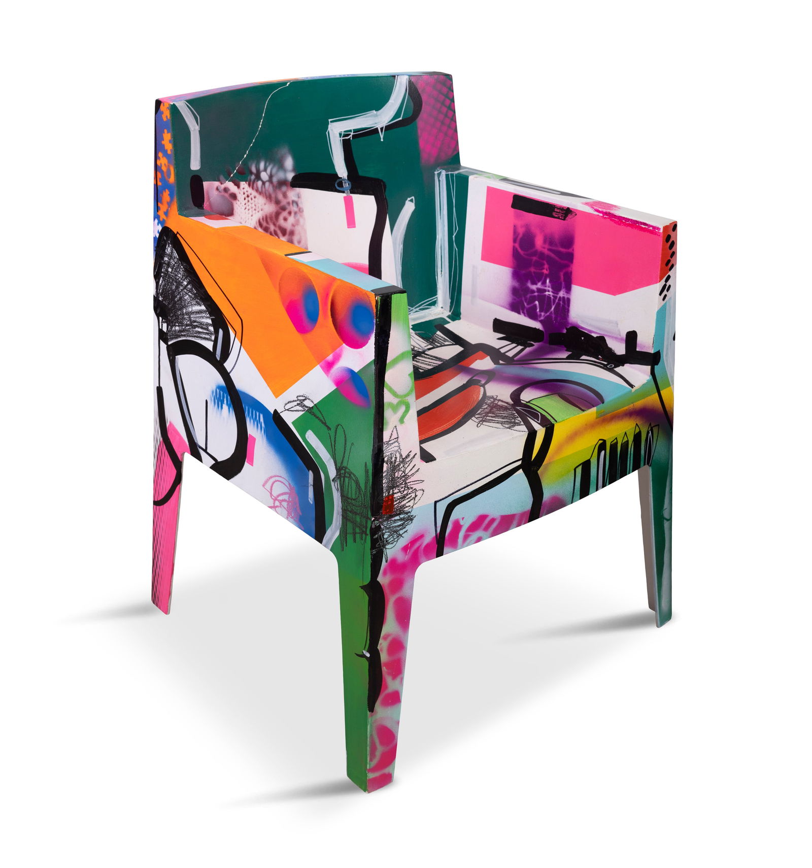 ***Withdrawn***JACK SORO X PHILIPPE STARCK An armchair designed by Phi: ***Withdrawn***JACK SORO X PHILIPPE STARCK An armchair designed by Philippe Starck for Driade painted by Jack Soro 20'(03). 52 x 52 x 77cm(h); seat 43cm(h)