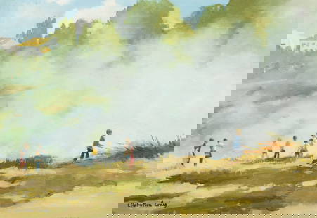 Henry Robertson Craig RHA (1916 - 1984) Burning Leaves Oil on board, 25.5 x 35.5vm (10 x 14) Signed: Henry Robertson Craig RHA (1916 - 1984) Burning Leaves Oil on board, 25.5 x 35.5vm (10 x 14) Signed Provenance: David Hendricks Gallery, Dublin, label verso