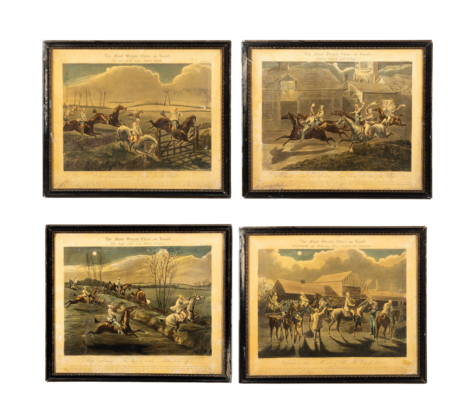 J. HARRIS AFTER H. ALKEN The First Steeple - Chase on Record A set of four coloured engravings. 35 x: J. HARRIS AFTER H. ALKEN The First Steeple - Chase on Record A set of four coloured engravings. 35 x 42.5cm (4)